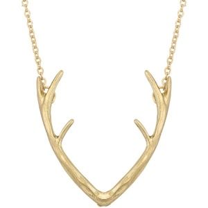 Gold Antler Pendant Necklace -